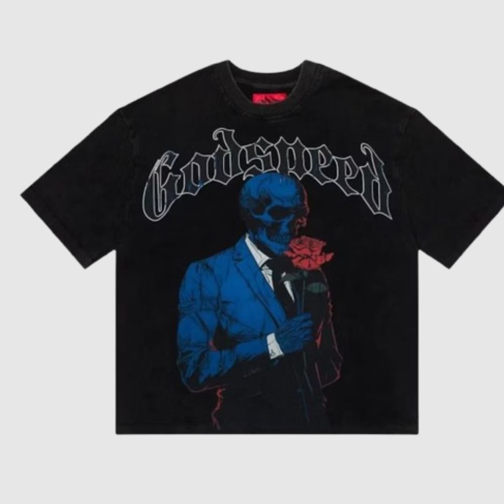 godspeed smell the roses tee – front front view of godspeed smell the roses tee