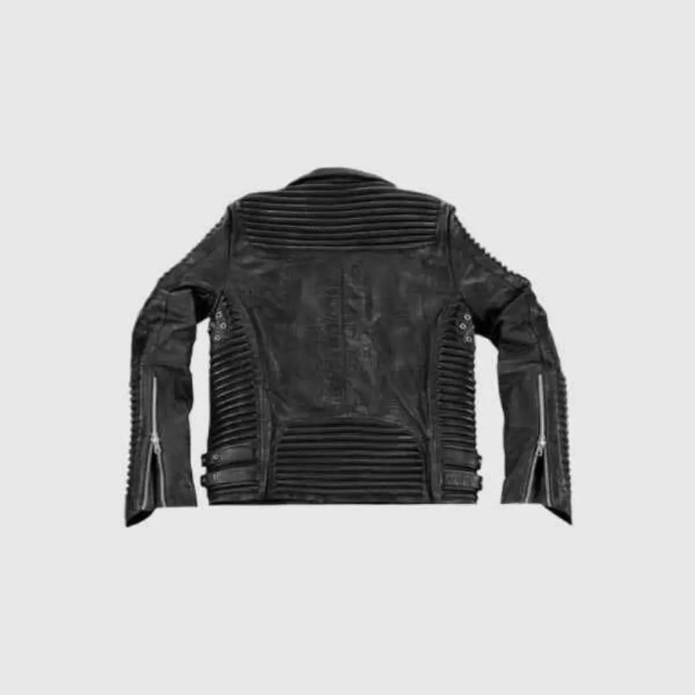 godspeed black leather motorcycle jacket back