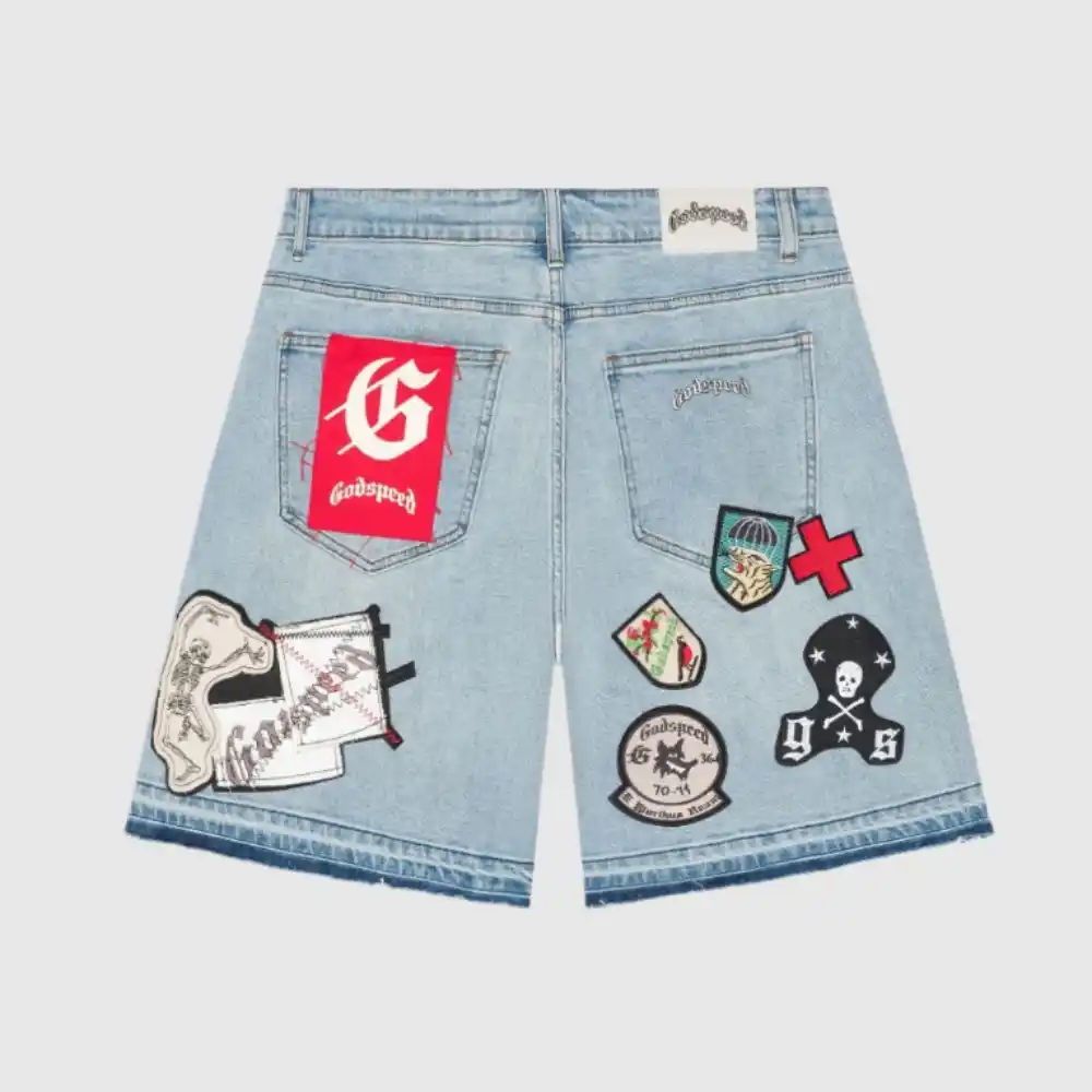 godspeed patchwork denim shorts back