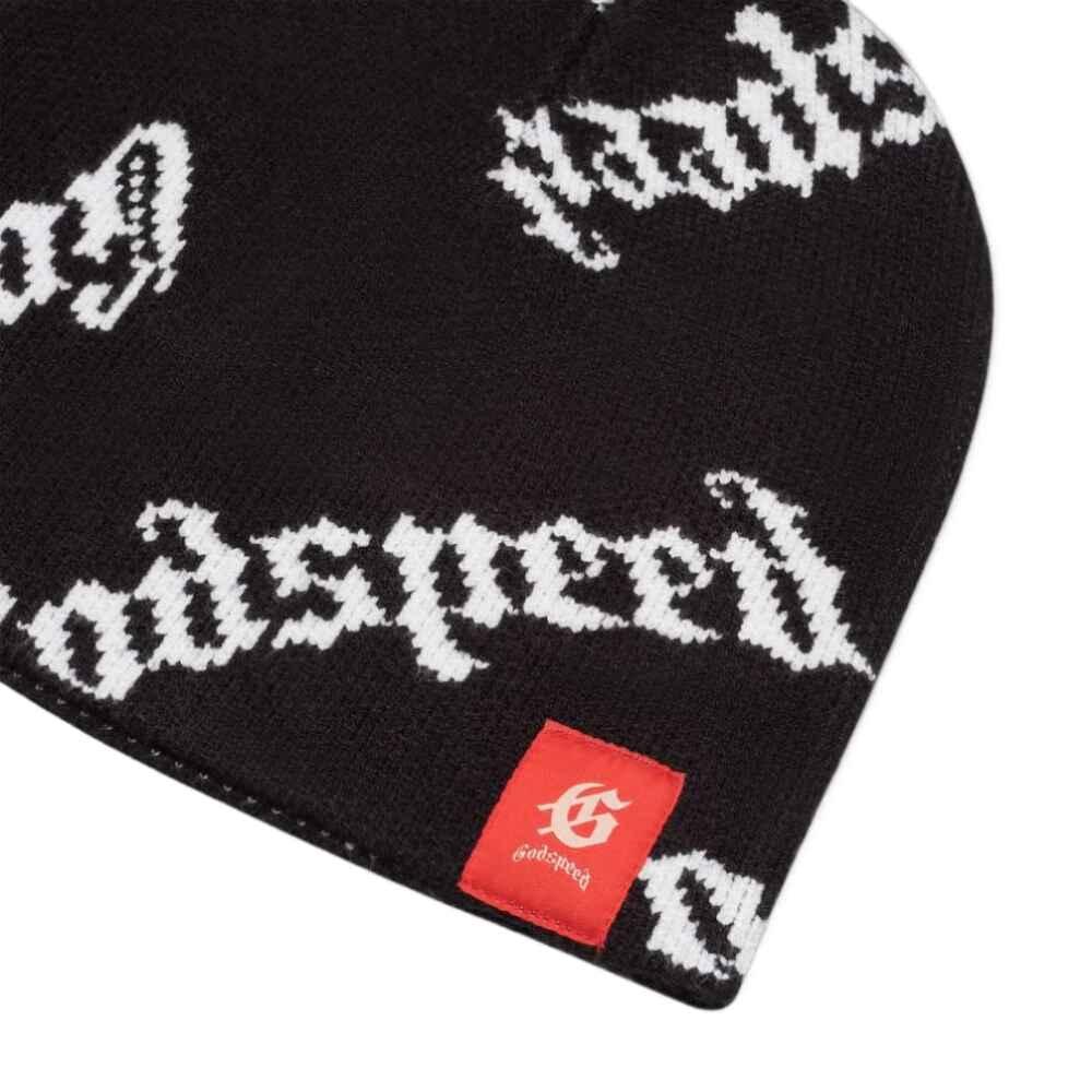 white and black beanie logo